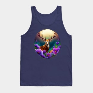 White-tailed Illinois Deer With Violets Colored Tattoo Art Tank Top